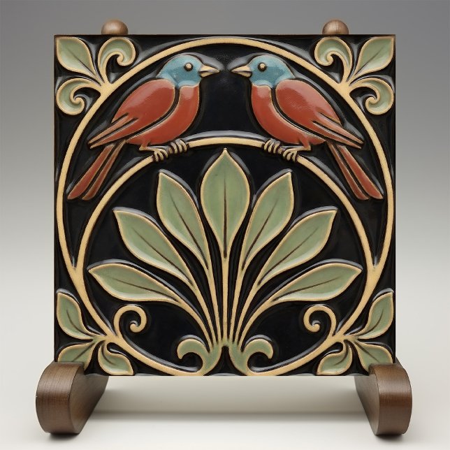 Bird on Flowers Art Deco Nouveau Faux Relief Tile (Creator Uploaded)