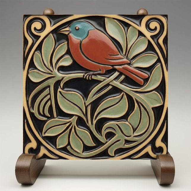 Bird on Flowers Art Deco Nouveau Faux Relief Tile (Creator Uploaded)