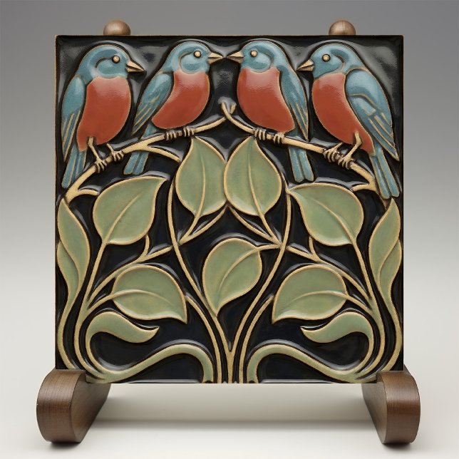 Bird on Flowers Art Deco Nouveau Wall Decor Tile (Creator Uploaded)