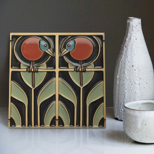 Bird on Flowers Art Deco Nouveau Wall Decor Tile