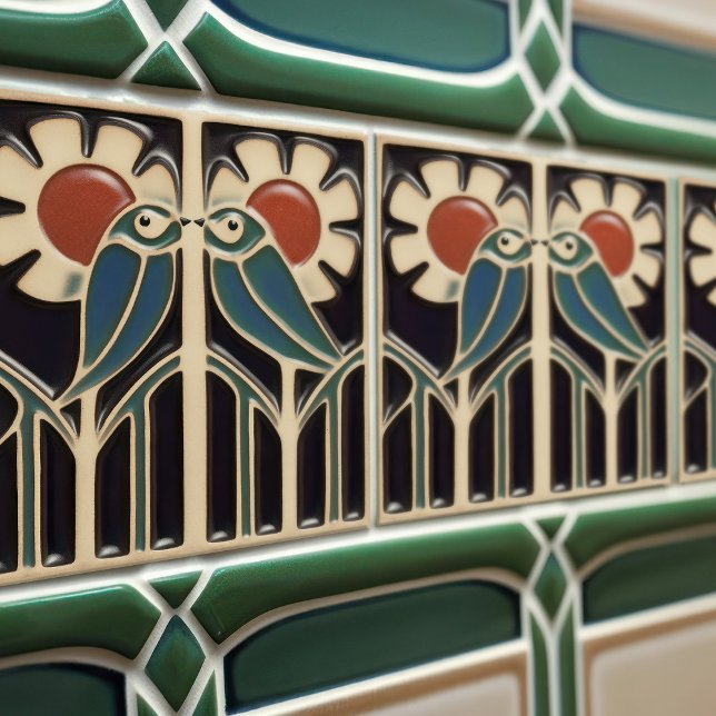 Bird on Flowers Art Deco Nouveau Wall Decor Tile (Creator Uploaded)