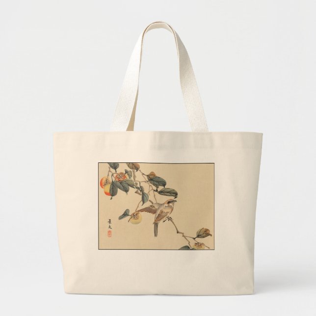 BIRD ON FRUIT TREE LARGE TOTE BAG (Front)