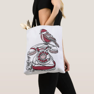 Bird on Phone Tote Bag