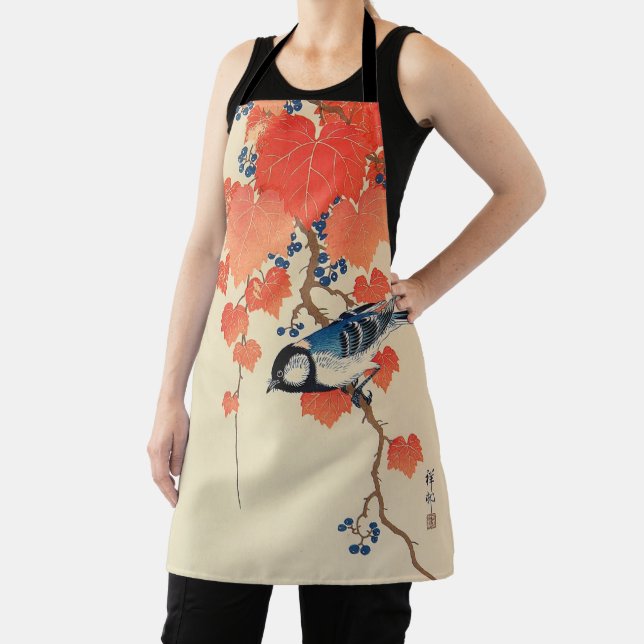 Bird on Red Ivy, Koson, Ukiyo-e Apron (Insitu)