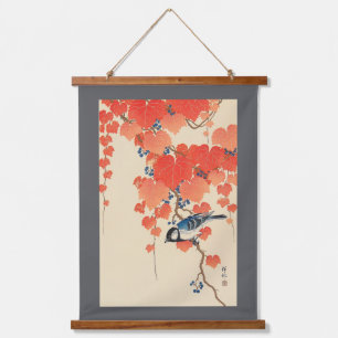 Bird on Red Ivy, Koson, Ukiyo-e Hanging Tapestry