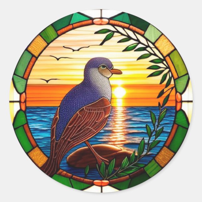 Bird on Rock Mosaic Nature Art Classic Round Sticker (Front)