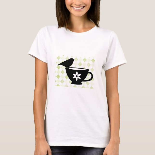 Bird on Teacup Silhouette T-Shirt (Front)