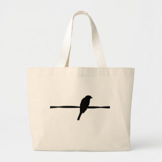Bird on Wire Silhouette Photography Large Tote Bag