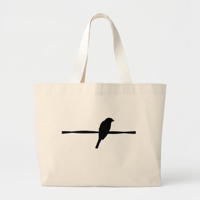 Bird on Wire Silhouette Photography Large Tote Bag (Front)