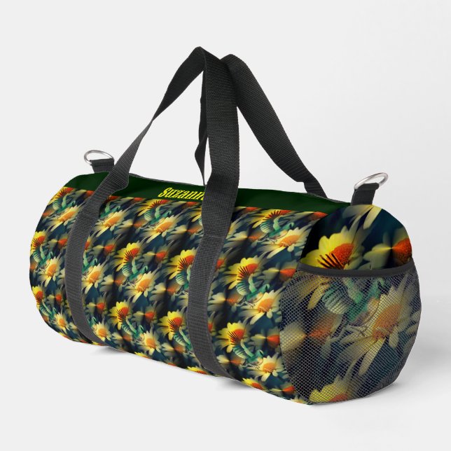 Bird On Yellow Daisies Fantasy Art Personalised Duffle Bag (Right Corner)