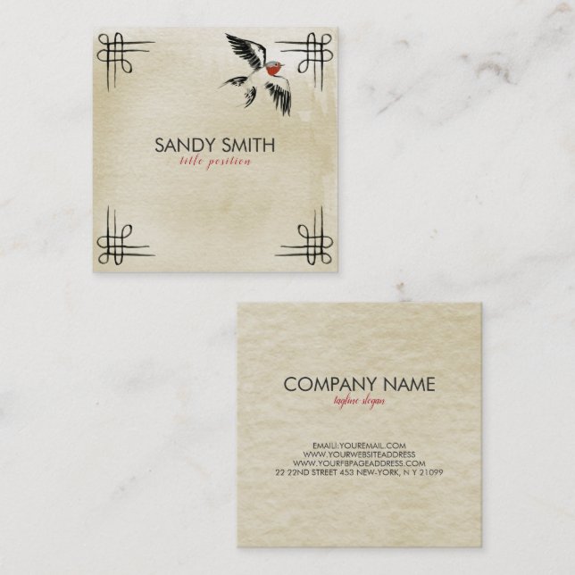 Bird Over Beige Background Square Business Card (Front/Back)