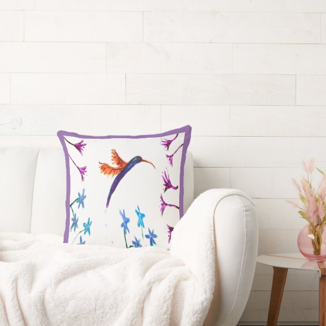 Bird Painting Floral Hummingbird Cushion (Couch)