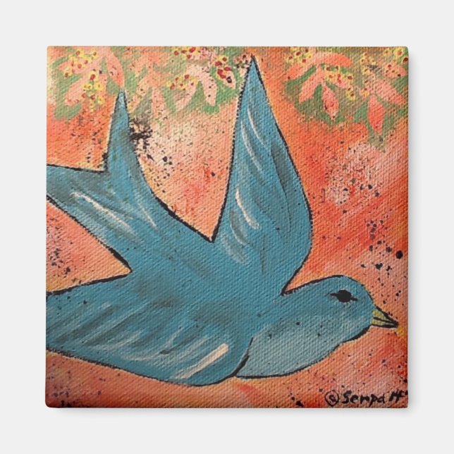Bird Painting flying 6" X 6" canvas 2017 Magnet (Front)