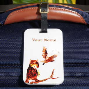 Bird Painting Tawny Owls Personalised Luggage Tag