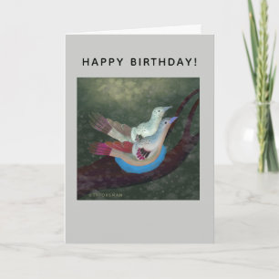 Bird pair on nest in rain illustration card