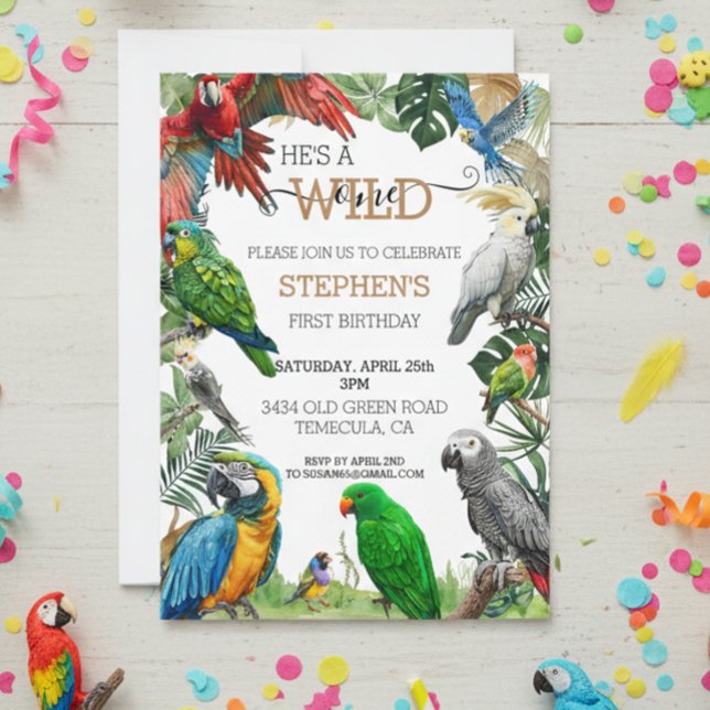 Bird Parrot Wild One Birthday Cockatoo Macaw Invitation (Creator Uploaded)