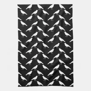 Bird Pattern. Crows in Black and White. Tea Towel