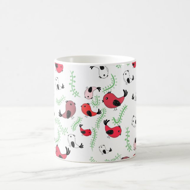 Bird pattern mug, cute bird mug (Center)