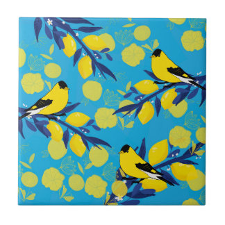 Bird pattern on a lemon tree tile