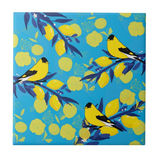 Bird pattern on a lemon tree tile (Front)