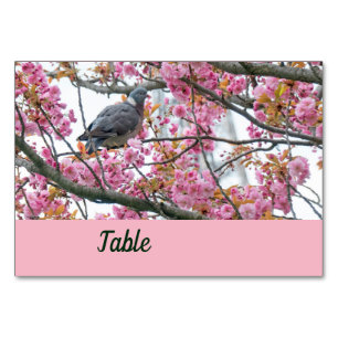 Bird perched on a blossoming Sakura table card