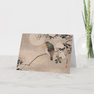 Bird perched on a branch of a blossoming tree card