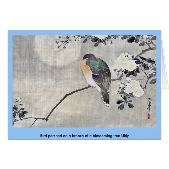 Bird perched on a branch of a blossoming tree Ukiy (Front Horizontal)