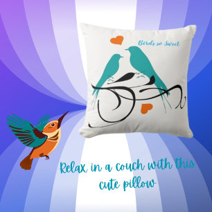 Bird Perched Swallow Heart Throw Pillow