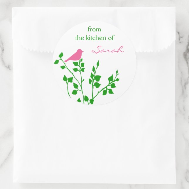 Bird Personalised Pink Green Baking Stickers (Bag)