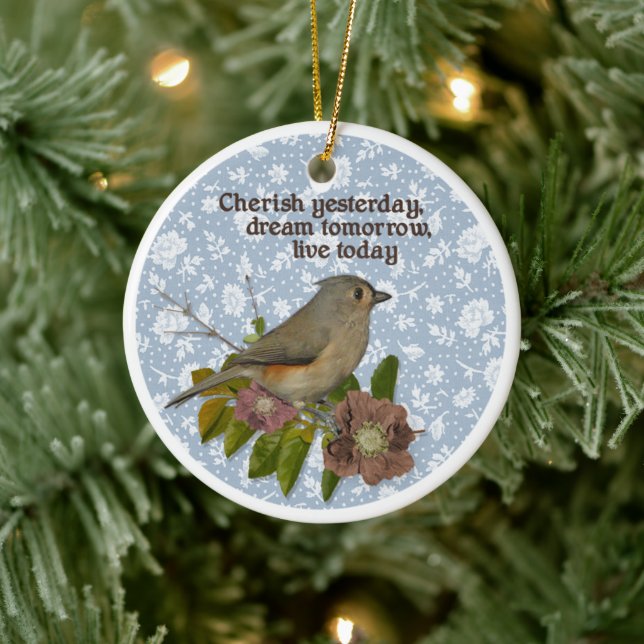 Bird Photo Cherish Yesterday Dream Tomorrow Ceramic Tree Decoration (Tree)