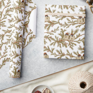 Bird Pine Watercolor Christmas Wrapping Paper