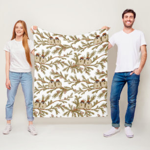 Bird Pine Watercolor Winter Fleece Blanket