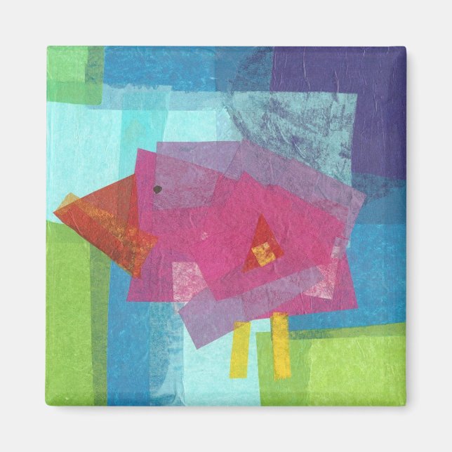 bird-pink on blue magnet (Front)