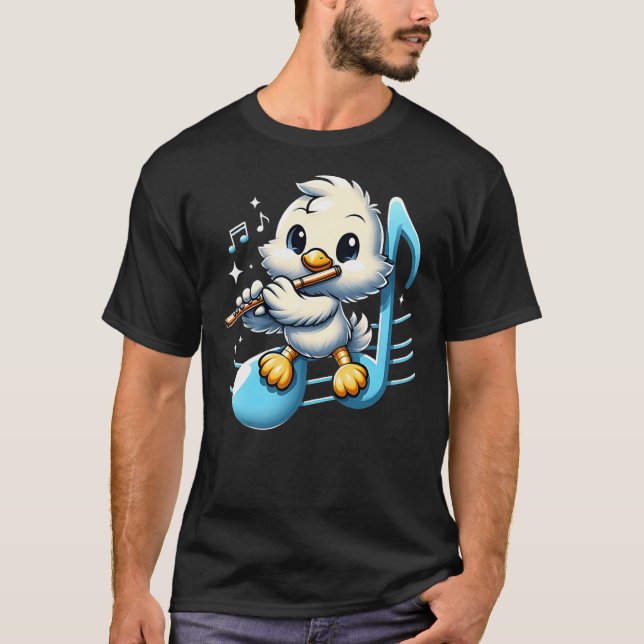 Bird Playing Flute Musical Bird Design Lover Outfi T-Shirt (Front)