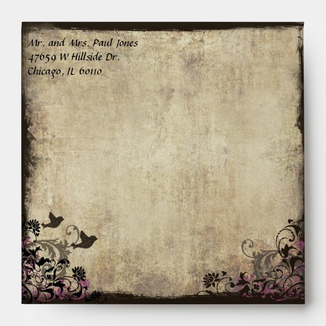Bird Plum Vintage Wedding Envelope (Front)