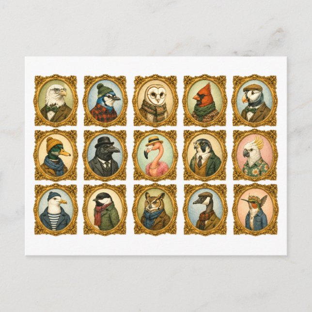 Bird Portrait Collage Postcard (Front)