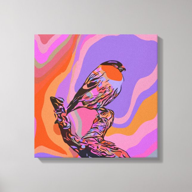  BIRD  PURPLE & PINK PRINT ON STRETCHED CANVAS (Front)