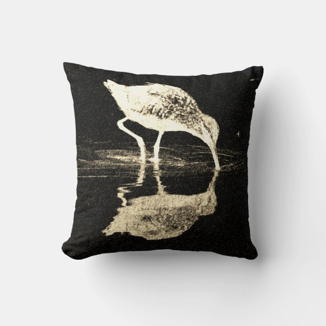 Bird Reflection Black and White Modern Cushion (Front)