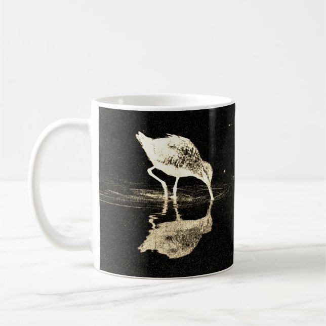 Bird Reflection Black and White Nature Lover Coffee Mug (Left)