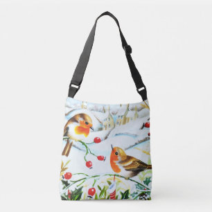 Bird Robin Couple Winter Holly Christmas Crossbody Bag