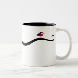 Bird roosting on cat's tail Two-Tone coffee mug