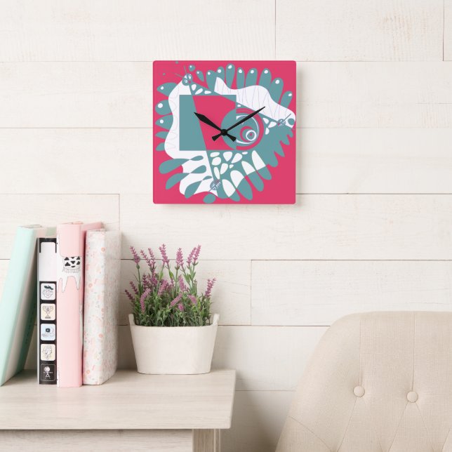 Bird’s Nest - Crimson Grey Square Wall Clock (Reading Room)