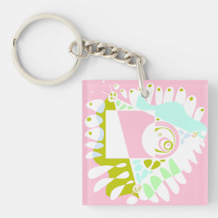 Bird’s Nest - Flamingo Pink White Key Ring