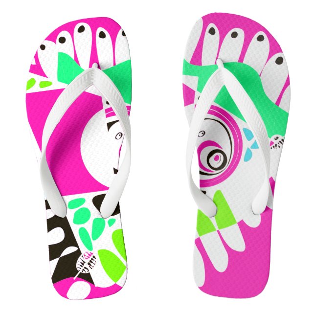 Bird’s Nest - Fuchsia White Flip Flops (Footbed)