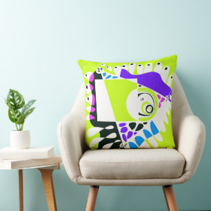 Bird’s Nest - Lime Green White Cushion