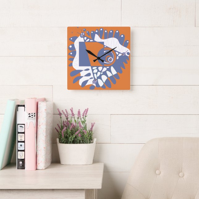 Bird’s Nest - Orange Periwinkle  Square Wall Clock (Reading Room)