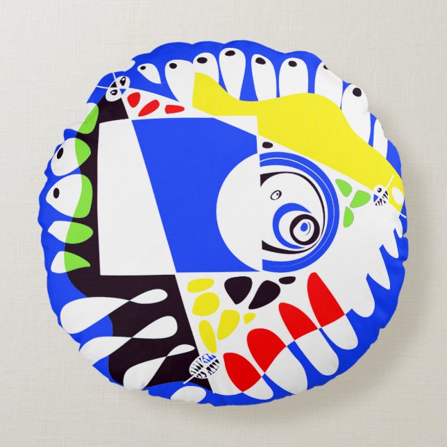 Bird’s Nest - Royal Blue White Round Cushion (Front)