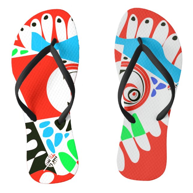 Bird’s Nest - Scarlet Red White Flip Flops (Footbed)