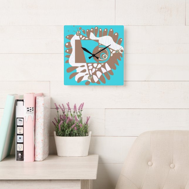 Bird’s Nest - Turquoise Brown Square Wall Clock (Reading Room)