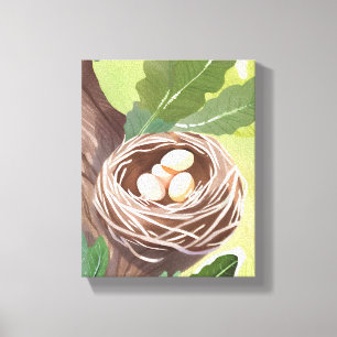 Bird’s Nest Watercolor Eggs Nature Painting Canvas Print
